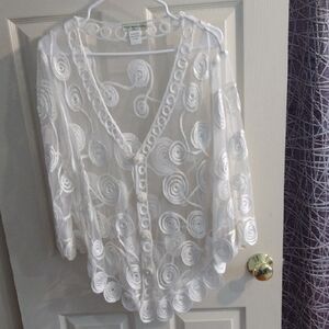 White Sheer Embroidered Women's Top